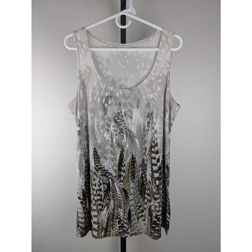 Susan Graver Neutral Feather Print Liquid Knit Tank Top